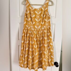 Boden Mustard A-Line Dress with White Pattern